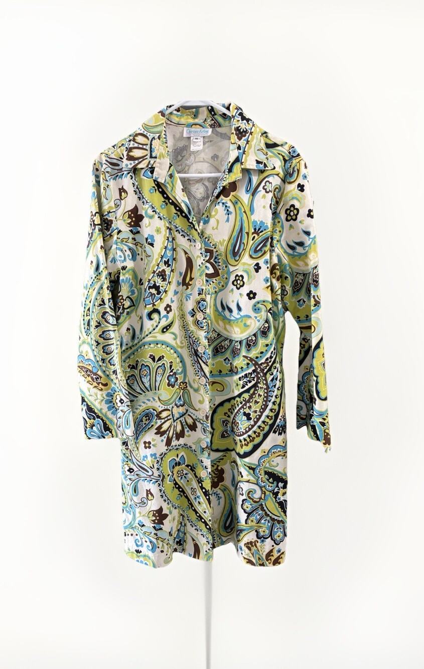 Vtg Charlotte Kellogg Jacket Tunic Palm Beach USA Paisley Button up Sz 16